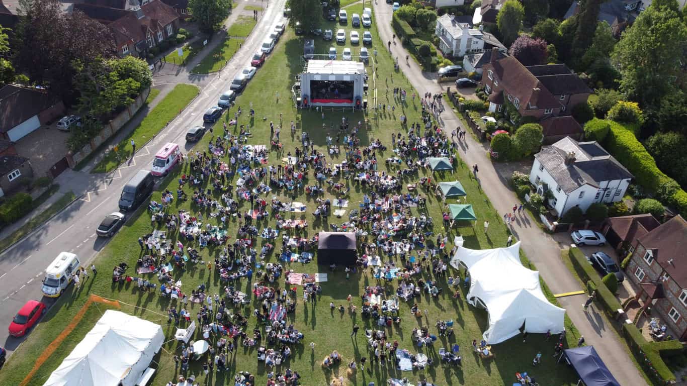 Party by the pond case study live music event services. crowd shot